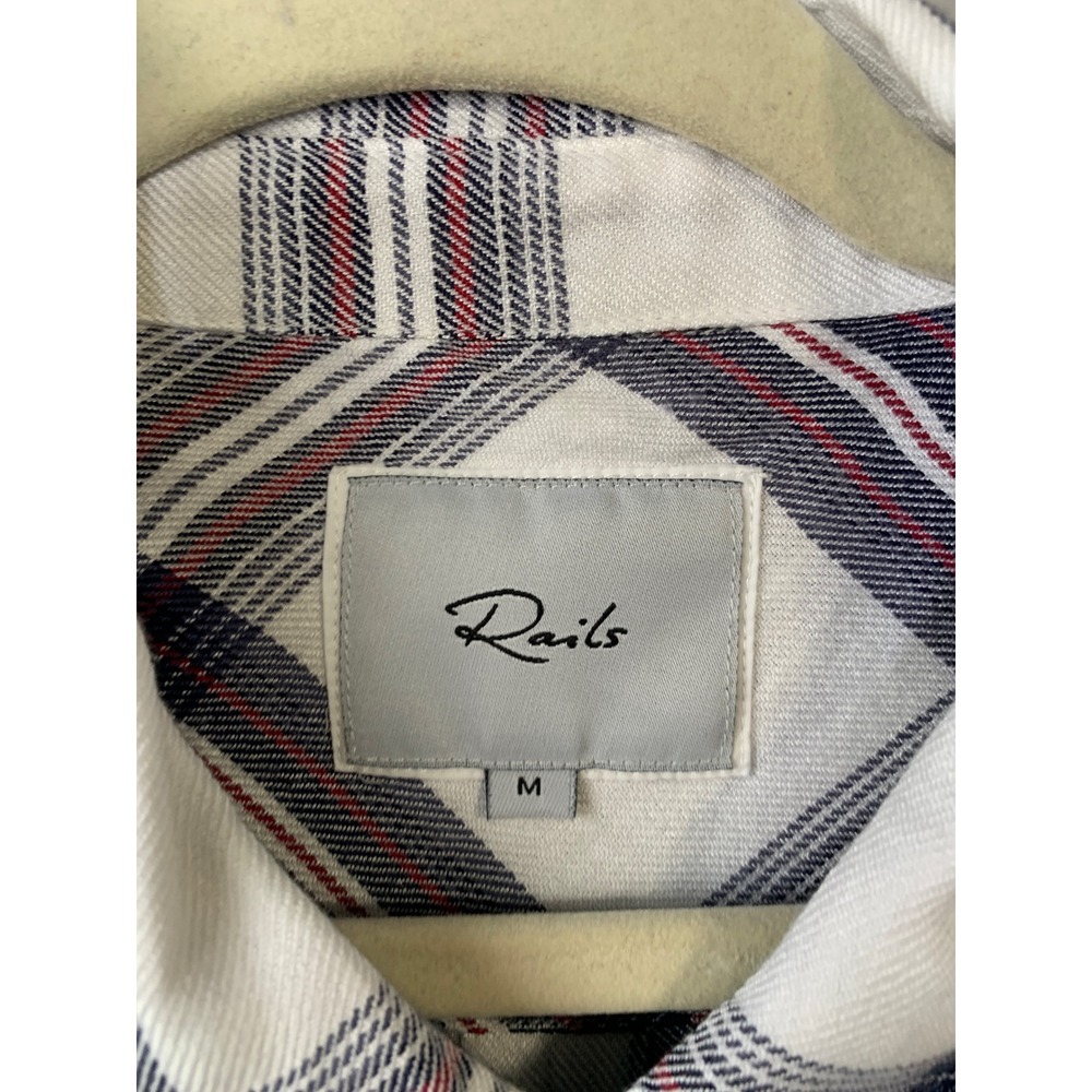 Rails Plaid Button Down Shirt Hunter White Scarlet Rayon‎ Women's Medium - Picture 3 of 9